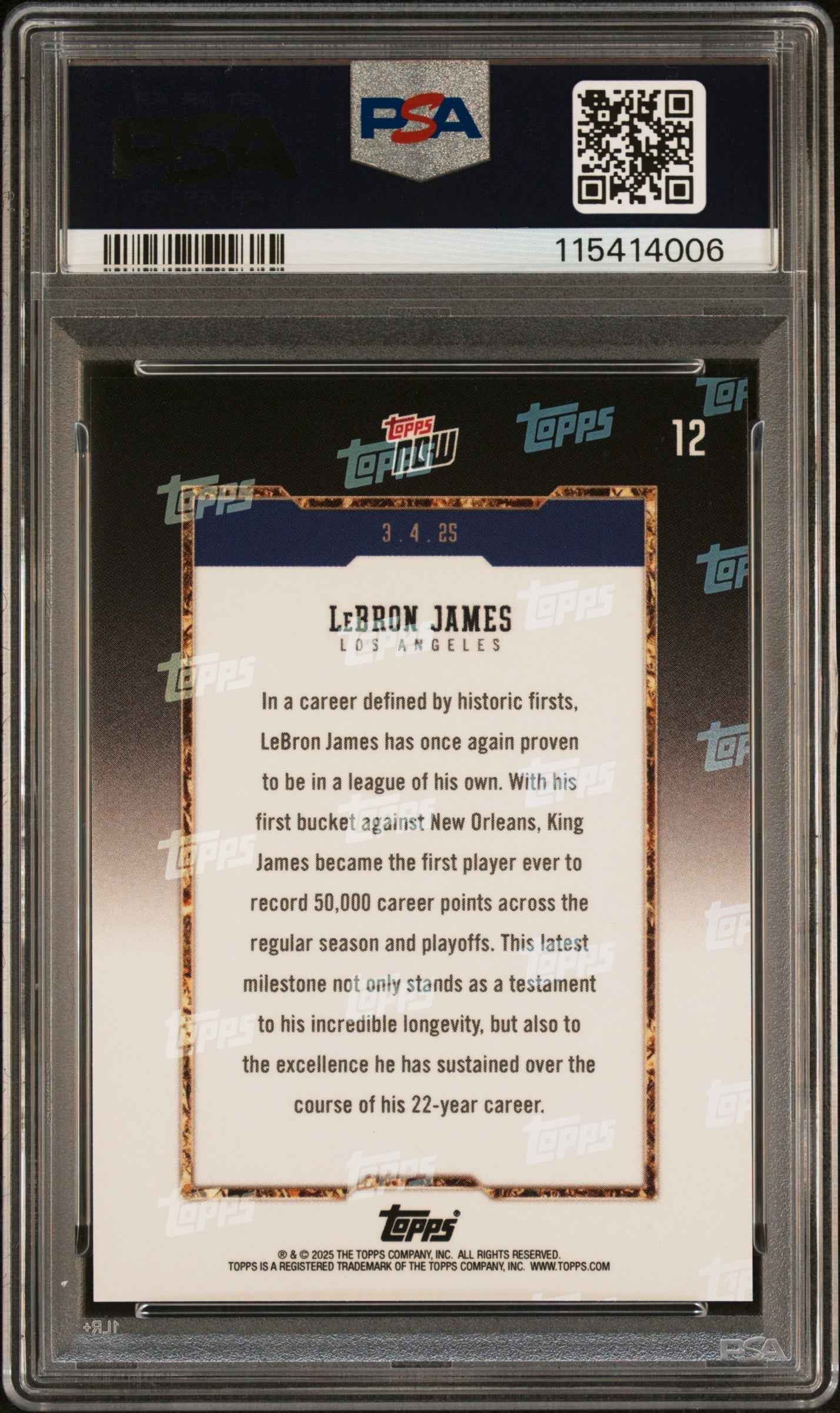 Graded 2024 Topps Now LeBron James #12 Basketball Card PSA 7 Near Mint