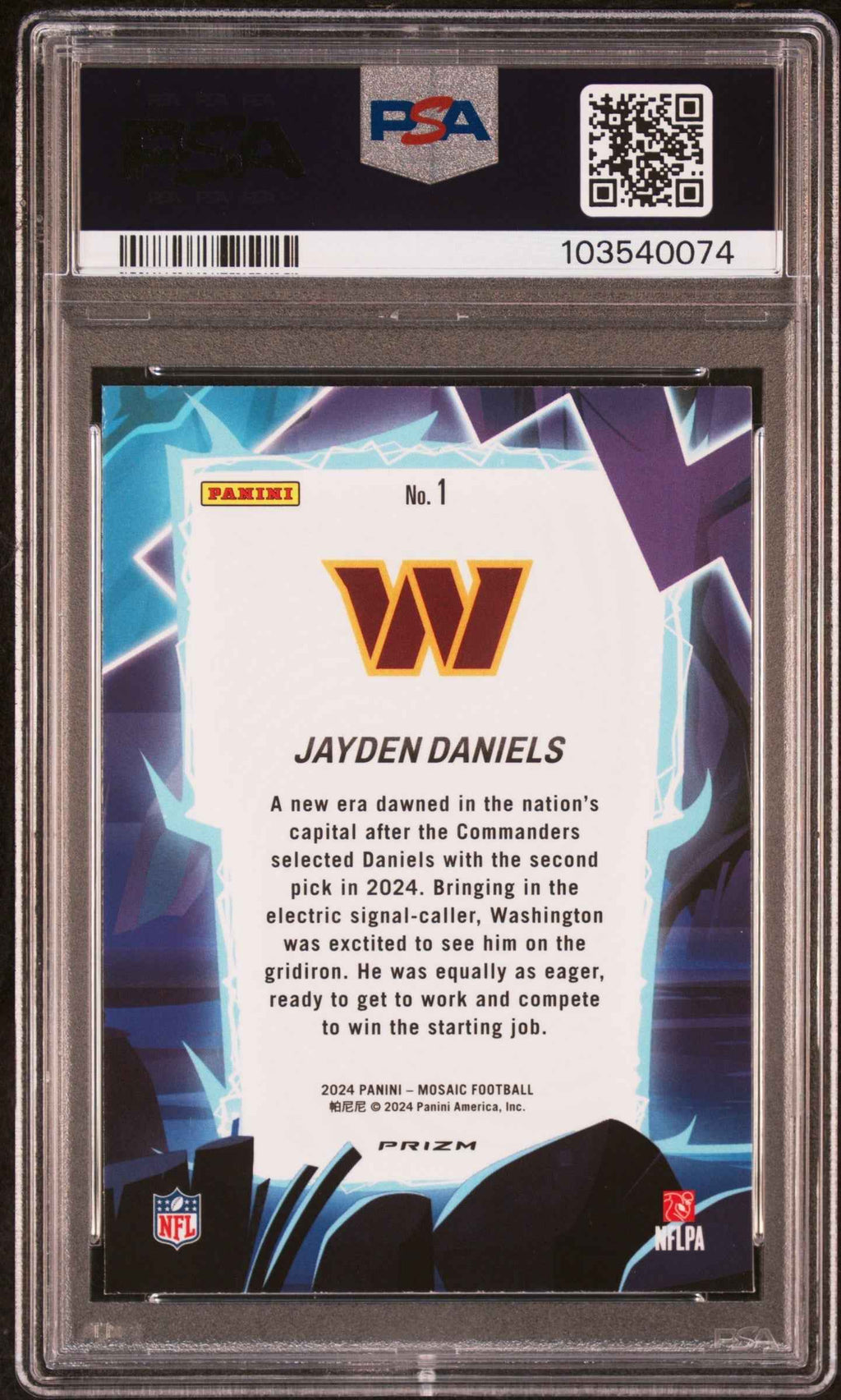 Graded 2024 Panini Mosaic Jayden Daniels #1 Storm Rookie RC Football Card PSA 10 Gem Mint