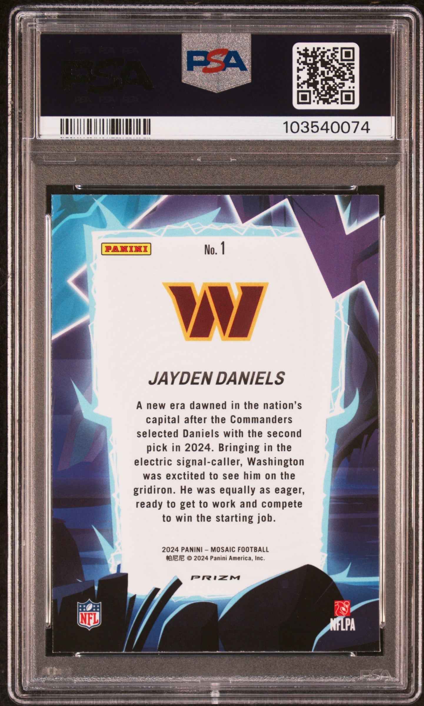 Graded 2024 Panini Mosaic Jayden Daniels #1 Storm Rookie RC Football Card PSA 10 Gem Mint
