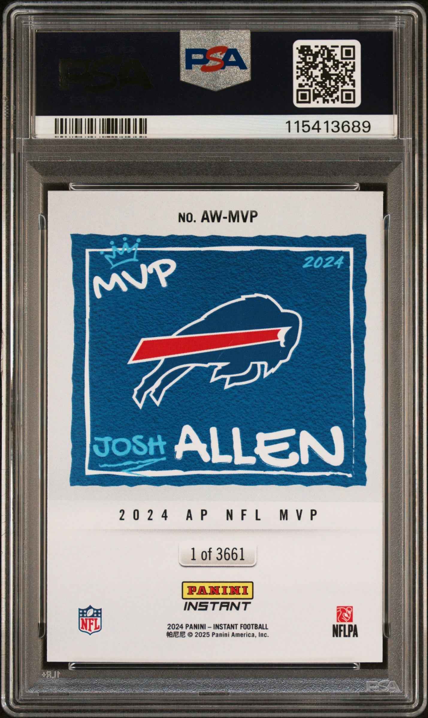 Graded 2024 Panini Instant NFL Josh Allen #MVP Award Winners PSA 9 Mint
