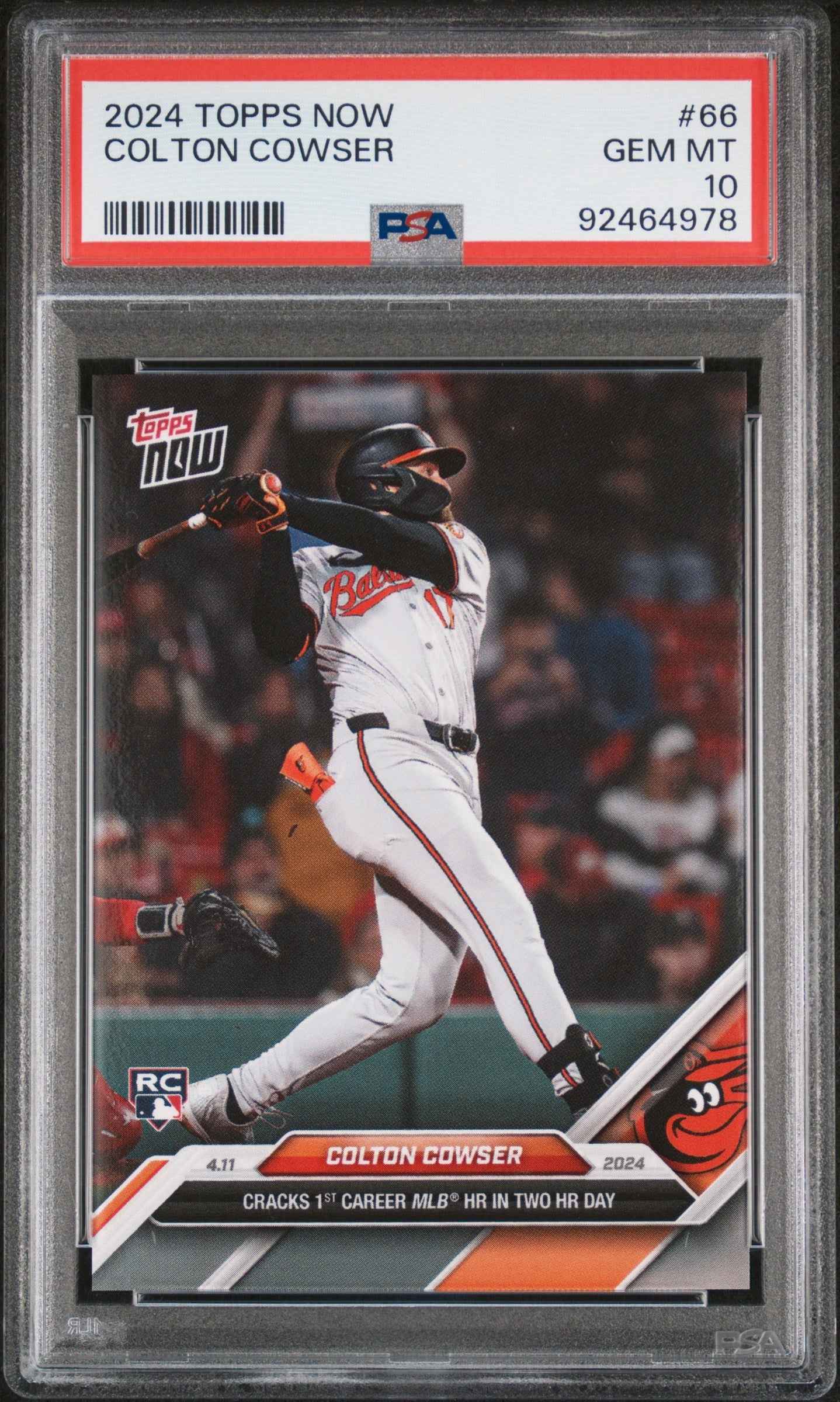 Graded 2024 Topps Now Colton Cowser #66 Rookie RC Baseball Card PSA 10 Gem Mint