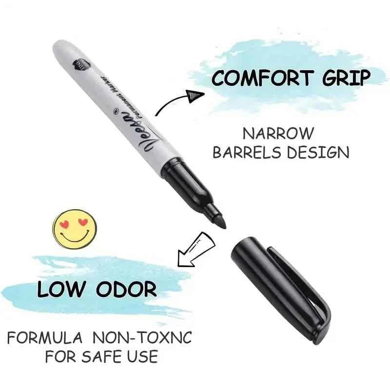 10-Pieces: Black Permanent Markers Fine Tip