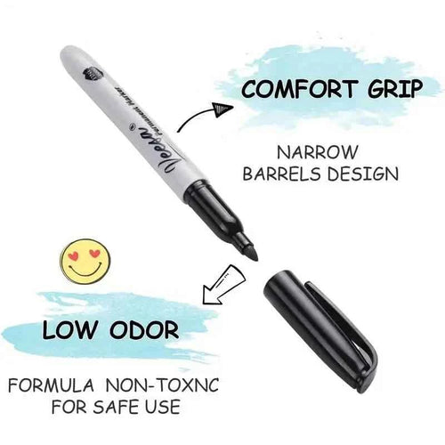 10-Pieces: Black Permanent Markers Fine Tip