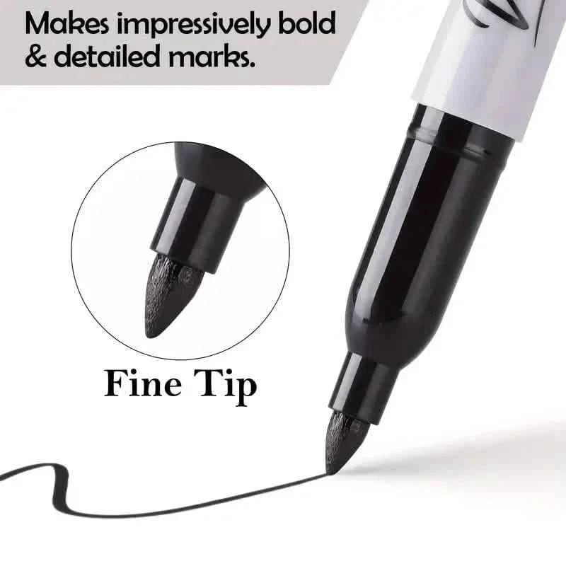 10-Pieces: Black Permanent Markers Fine Tip