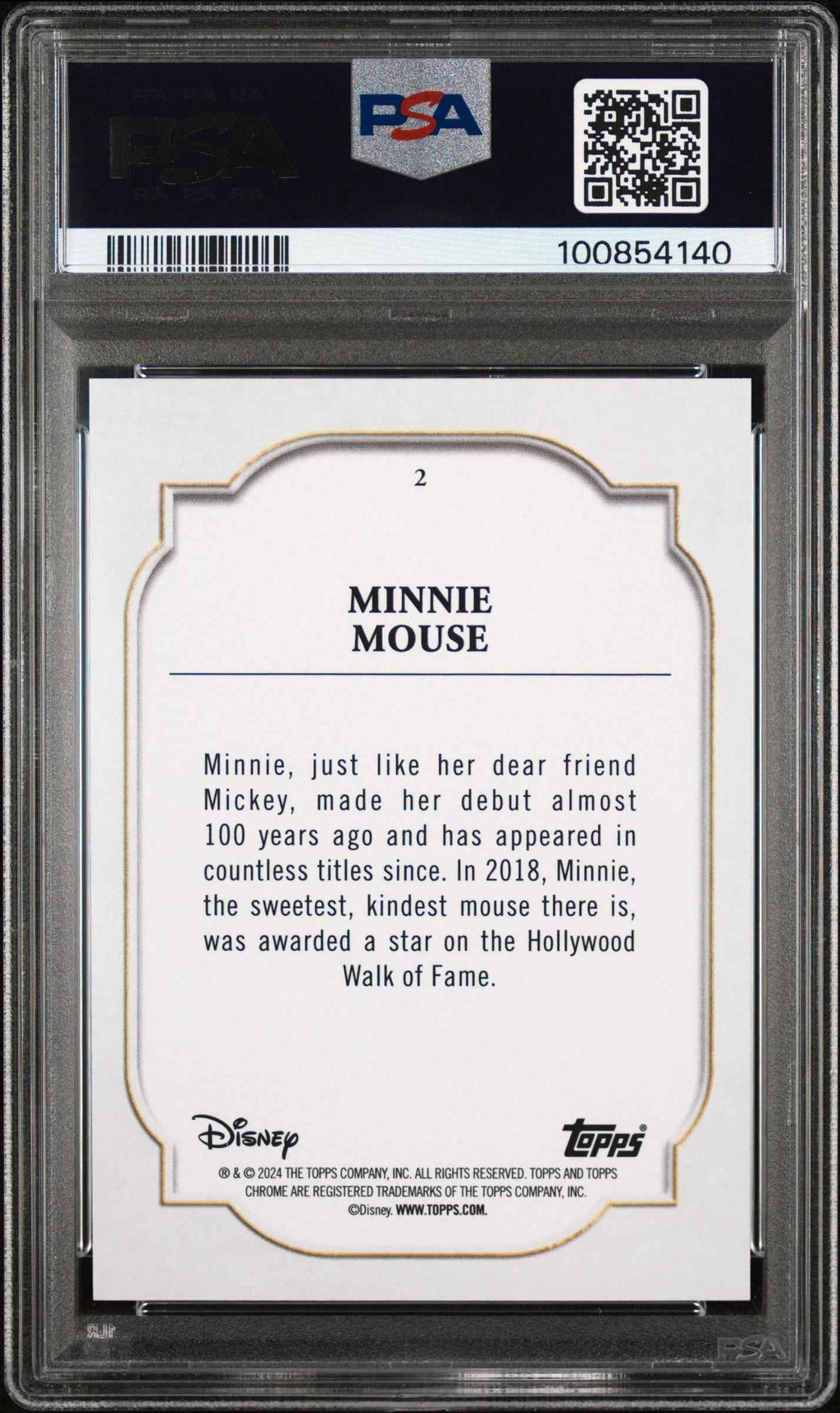 Graded 2024 Topps Chrome Disney Minnie Mouse #2 Trading Card PSA 10 Gem Mint