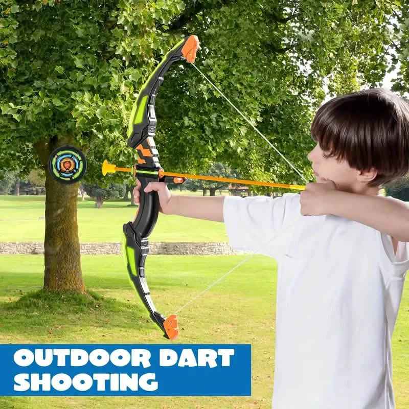 LED Bow & Arrow Toy Set for Kids Light-Up Archery Play Kit with Suction Cup Arrows (Blue/Green)