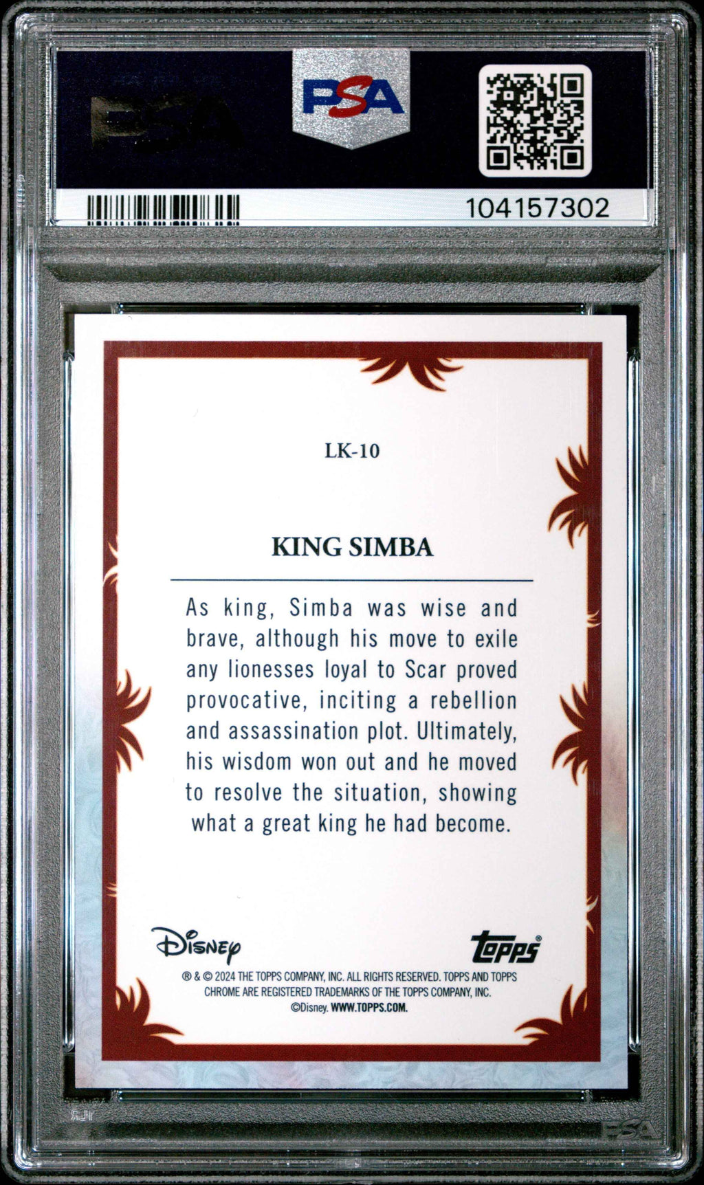 Graded 2024 Topps Chrome Disney King Simba #LK10 The Lion King 30th Anniversary Trading Card PSA 10 Gem Mint