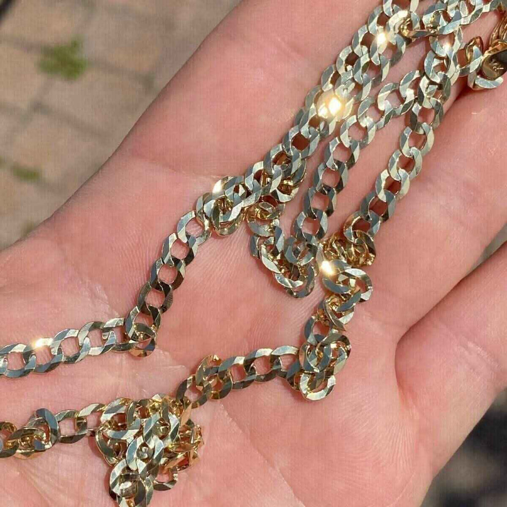 10k Yellow Gold 5MM Curb Chain Cuban Link Necklace 16"-30" Made In Italy