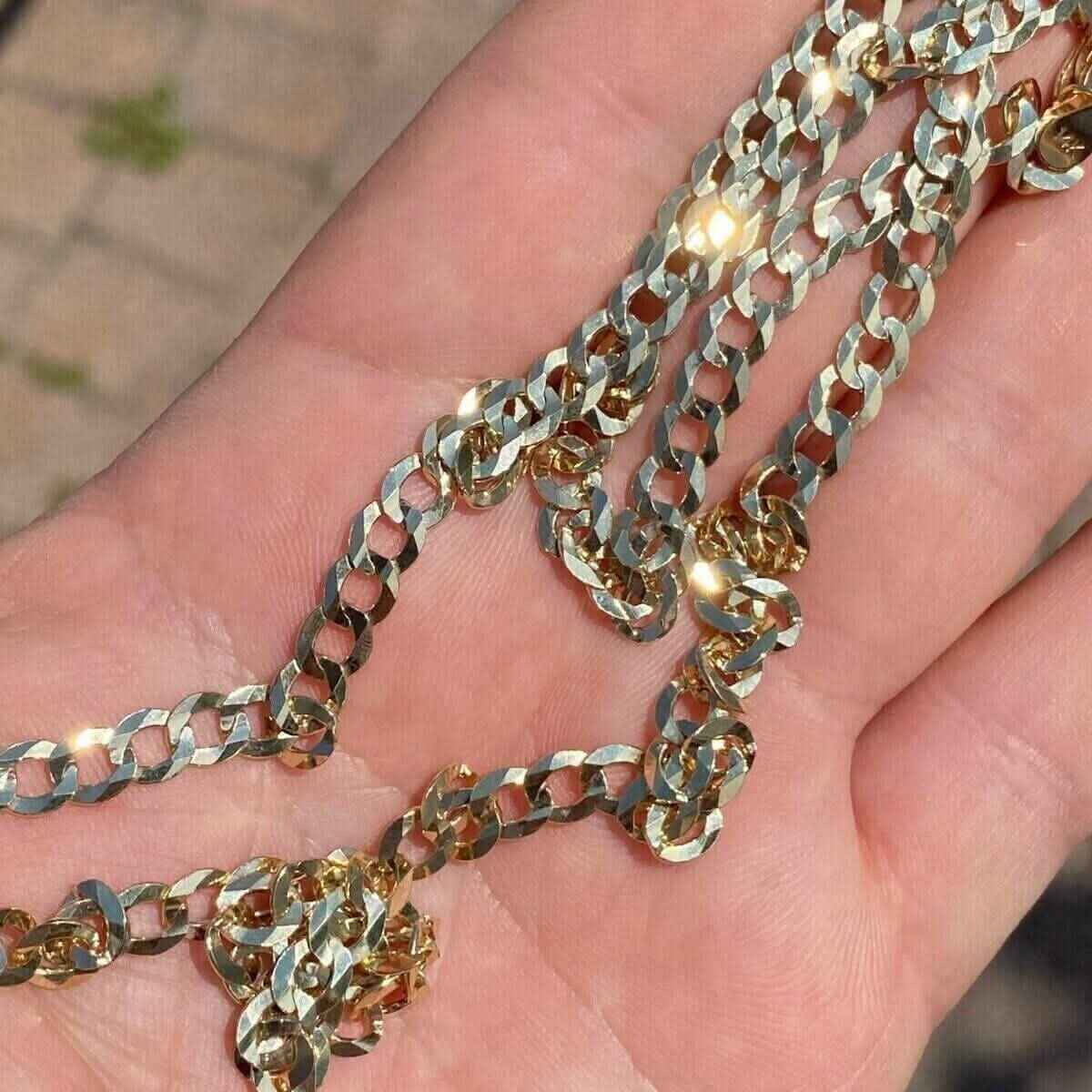 10k Yellow Gold 5MM Curb Chain Cuban Link Necklace 16"-30" Made In Italy