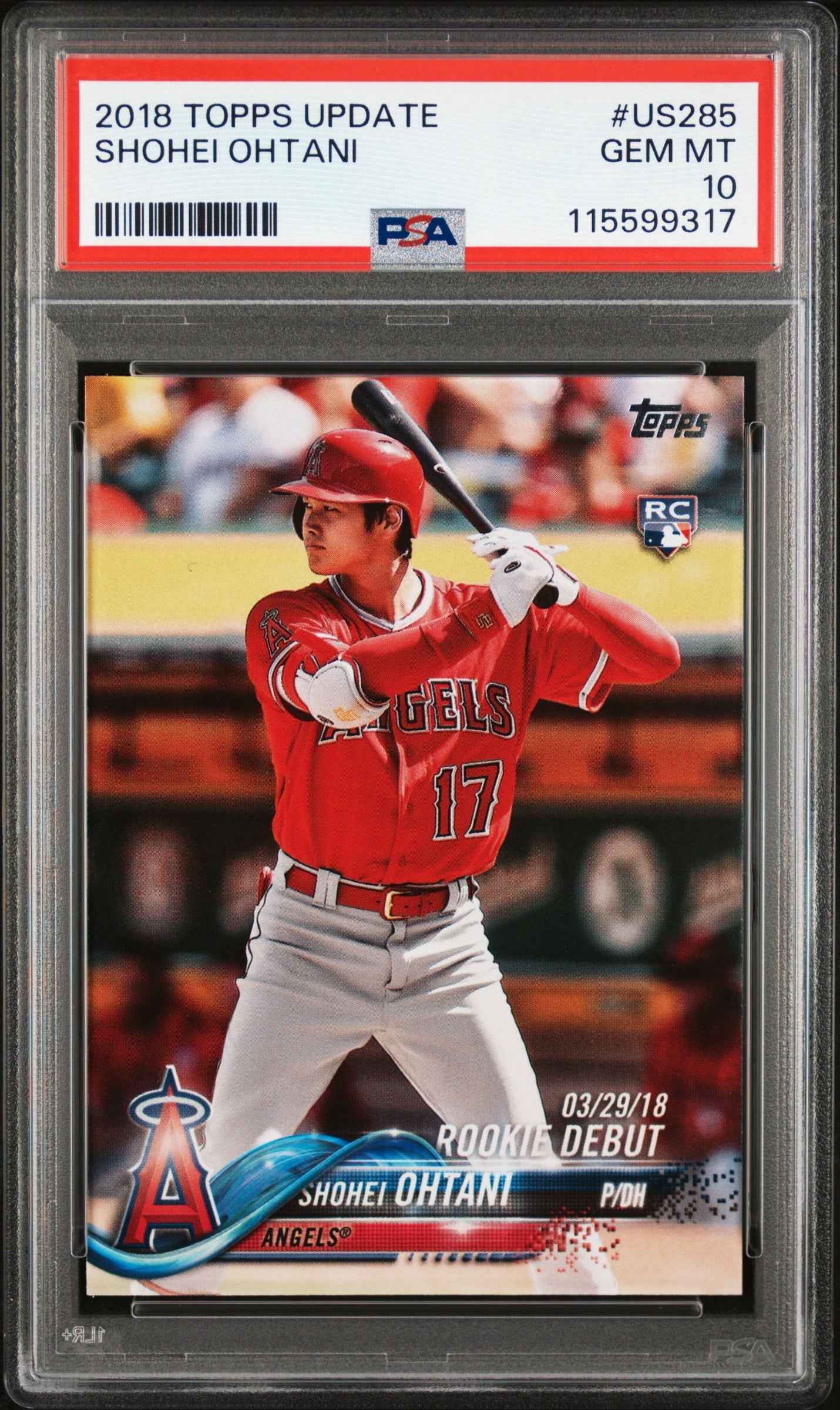 Graded 2018 Topps Update Shohei Ohtani #US285 Rookie RC Baseball Card PSA 10 Gem Mint