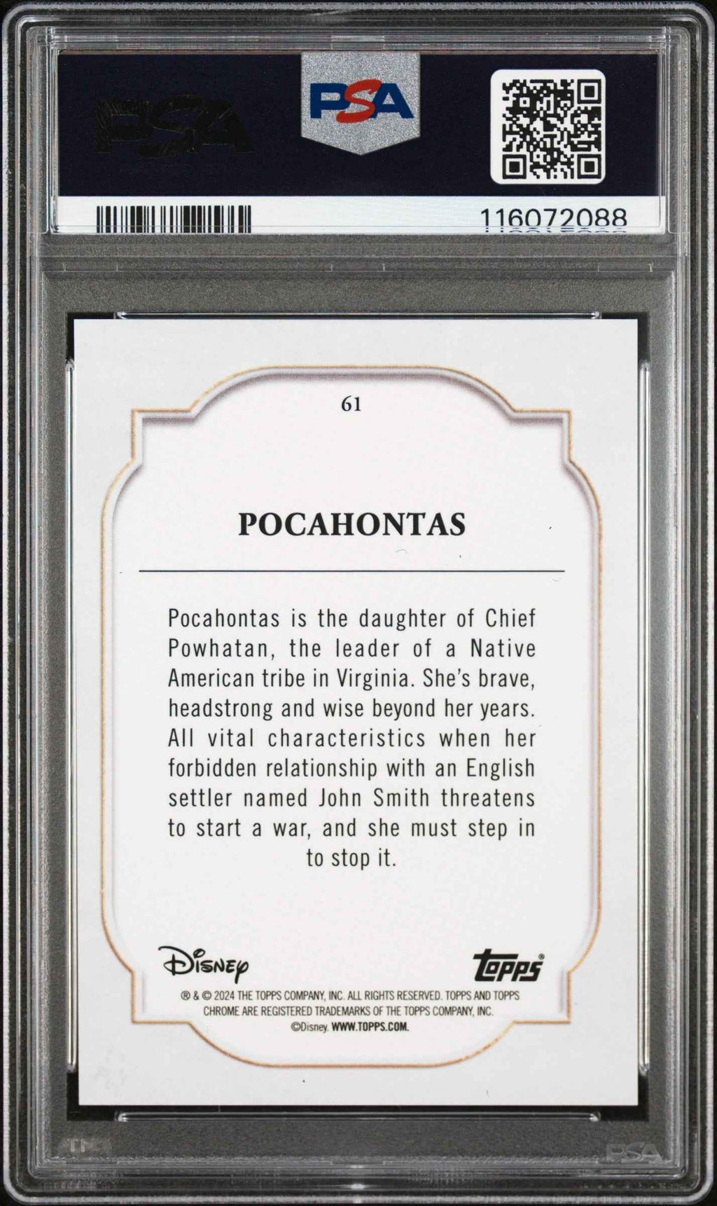 Graded 2024 Topps Chrome Disney Pocahontas #61 Purple Refractor #/199 Trading Card PSA 10 Gem Mint