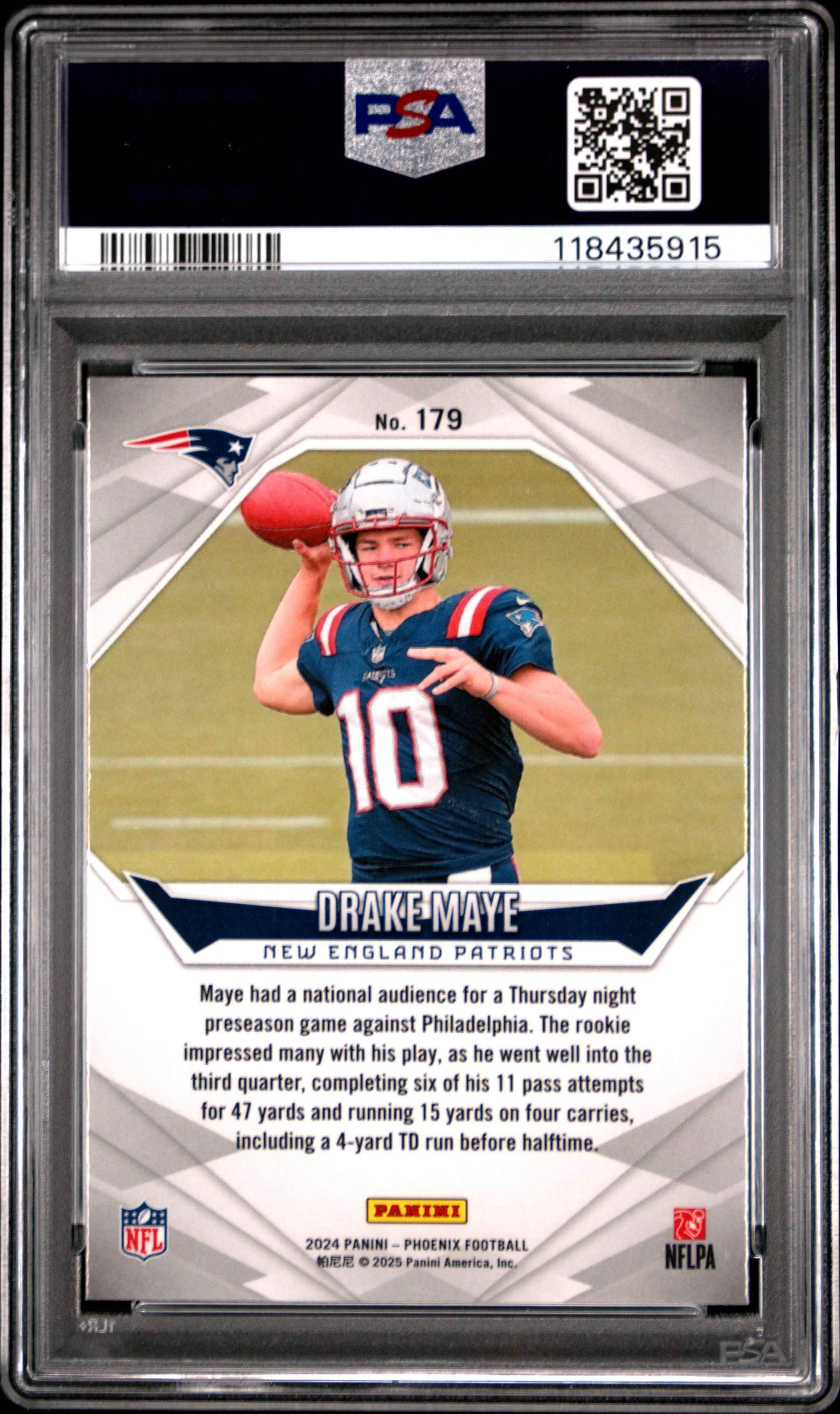 Graded 2024 Panini Phoenix Drake Maye #179 Silver Rookie RC Football Card PSA 10 Gem Mint