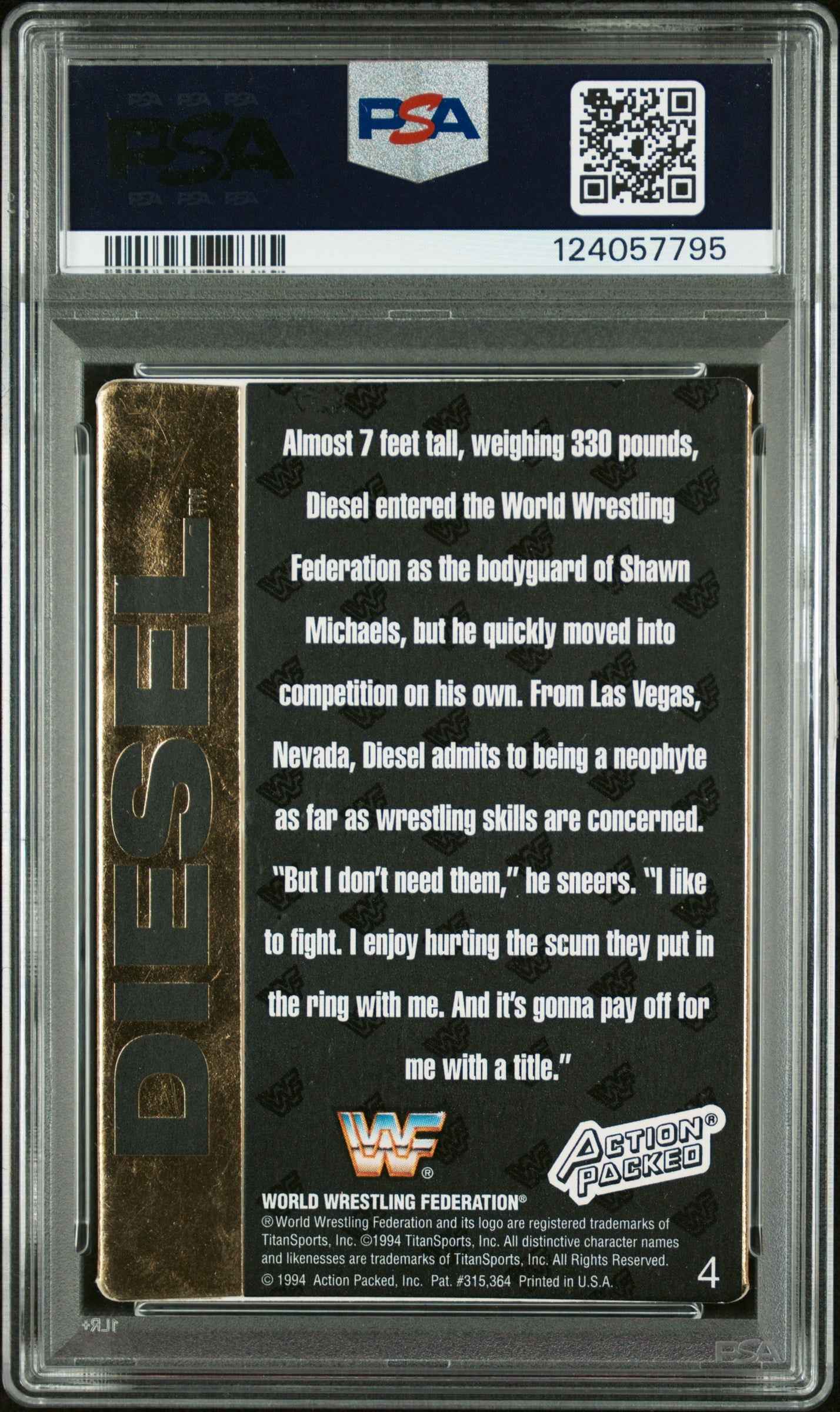 Graded 1994 Action Packed WWF Kevin Nash Diesel #4 Rookie RC Signed Wrestling Card PSA 8 Card - Auto Grade Authentic