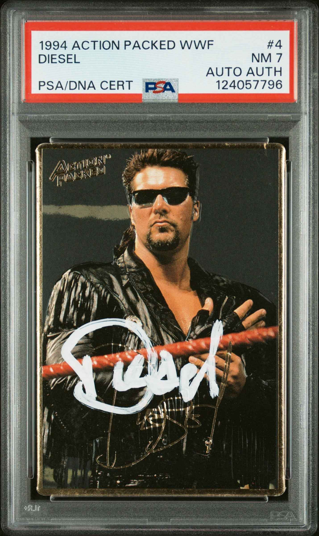 Graded 1994 Action Packed WWF Kevin Nash Diesel #4 Rookie RC Signed Wrestling Card PSA 7 Card - Auto Grade Authentic