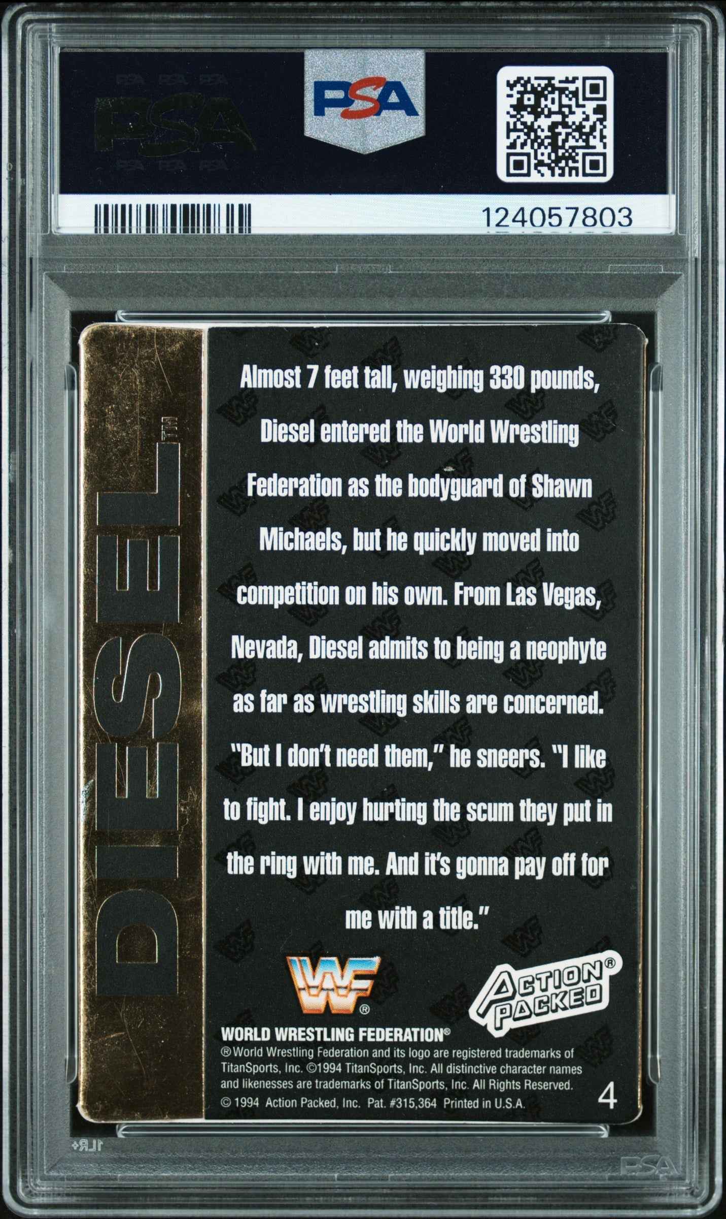 Graded 1994 Action Packed WWF Kevin Nash Diesel #4 Rookie RC Signed Wrestling Card PSA 4 Card - Auto Grade Authentic