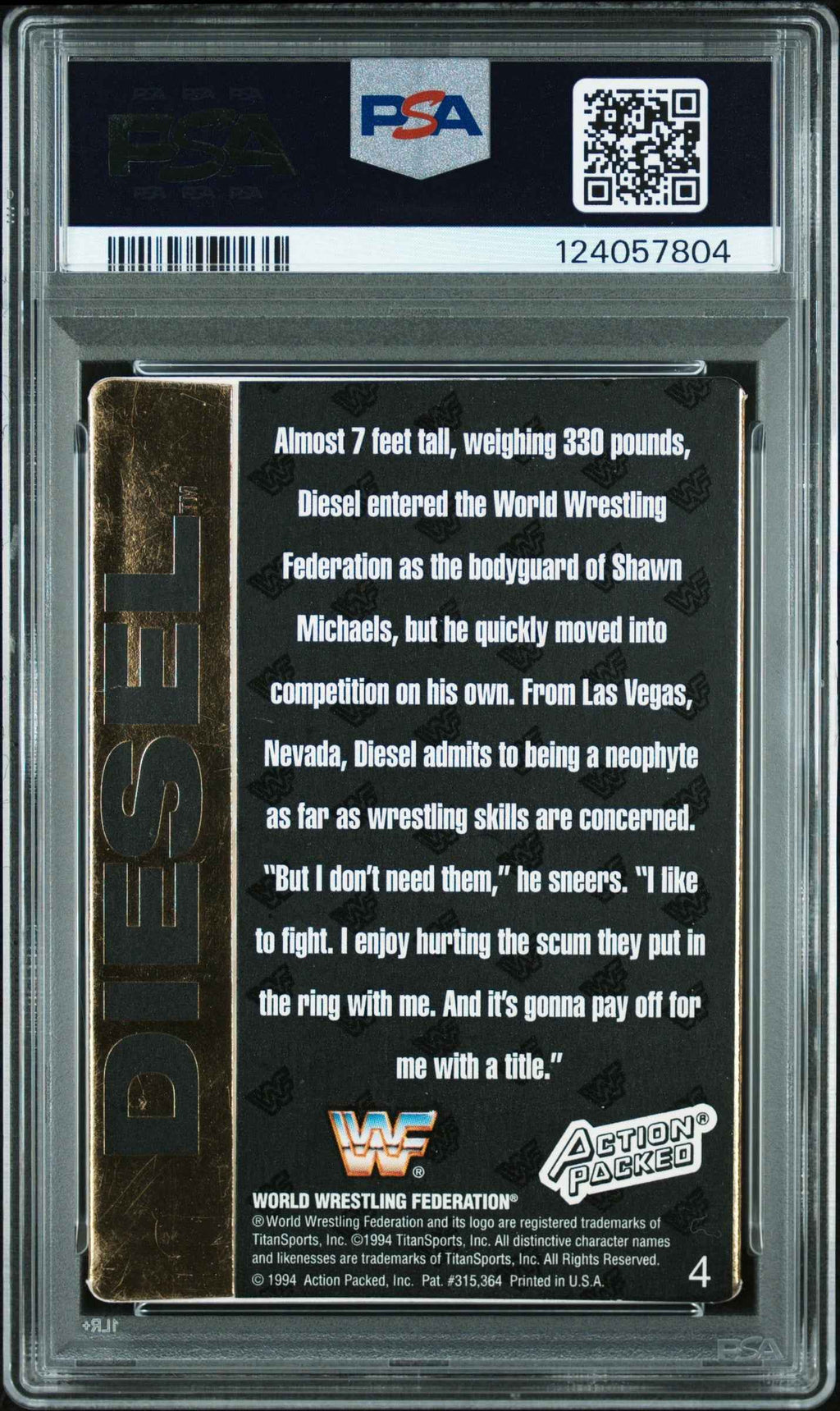 Graded 1994 Action Packed WWF Kevin Nash Diesel #4 Rookie RC Signed Wrestling Card PSA 5 Card - Auto Grade Authentic