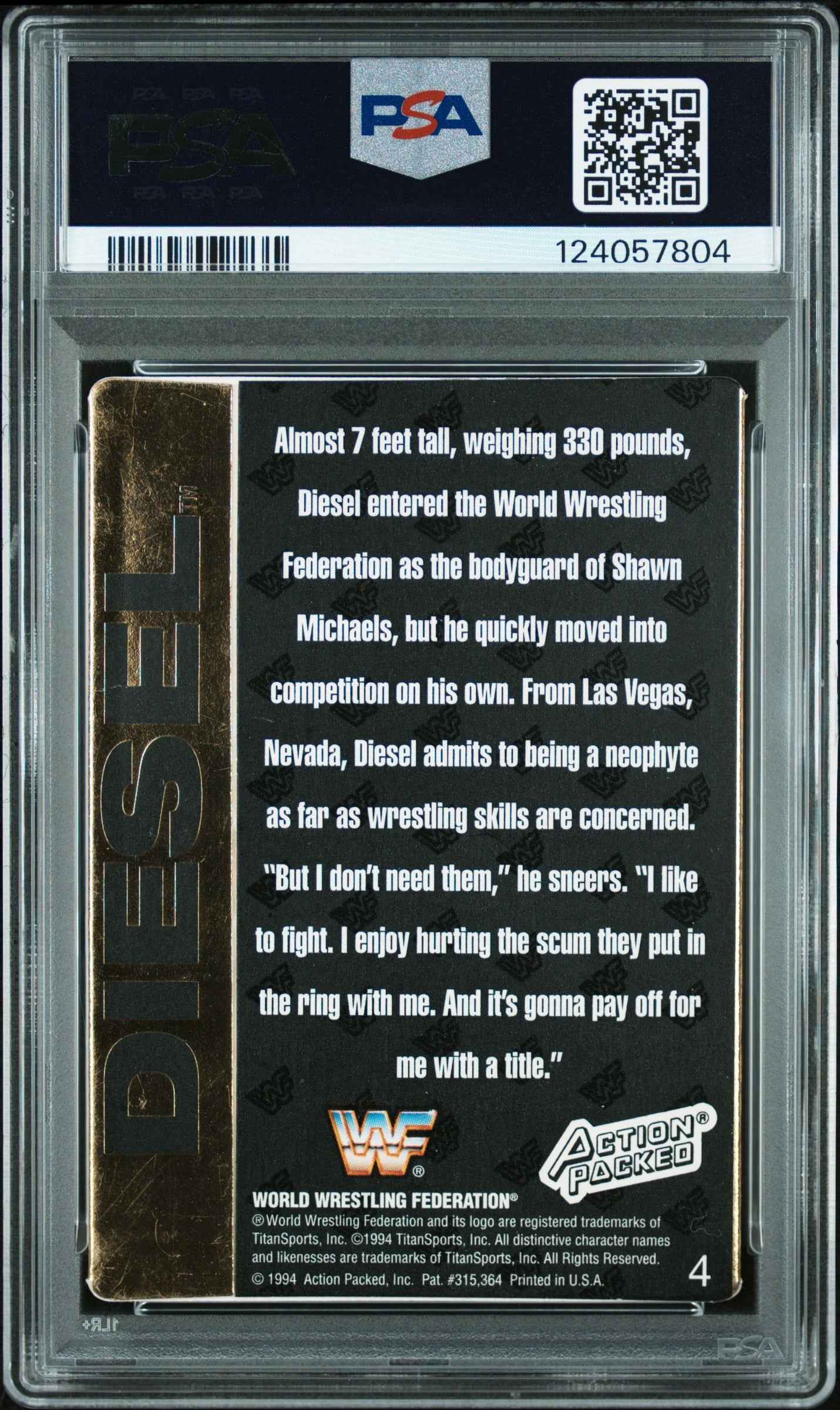 Graded 1994 Action Packed WWF Kevin Nash Diesel #4 Rookie RC Signed Wrestling Card PSA 5 Card - Auto Grade Authentic