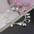 13 Pendant Charm Bracelet - Cubic Zirconia, No Plating, Fashion Jewelry Chain