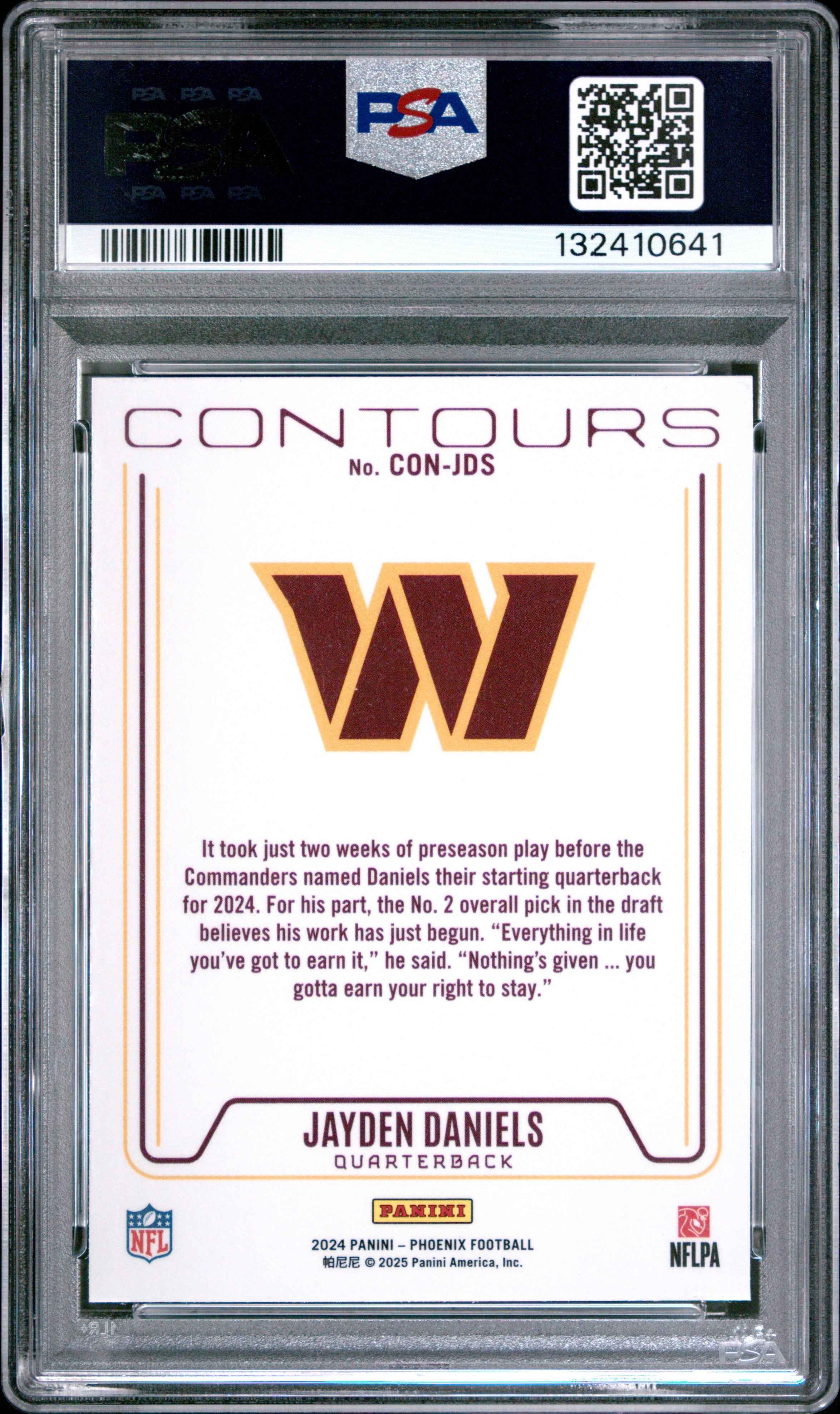 Graded 2024 Panini Phoenix Jayden Daniels #CONJDS Contours Rookie RC Football Card PSA 10 Gem Mint