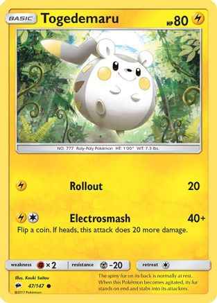 Togedemaru 047/147 - SM  Burning Shadows Reverse Holofoil