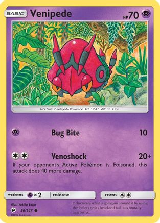 Venipede 056/147 - SM  Burning Shadows Reverse Holofoil