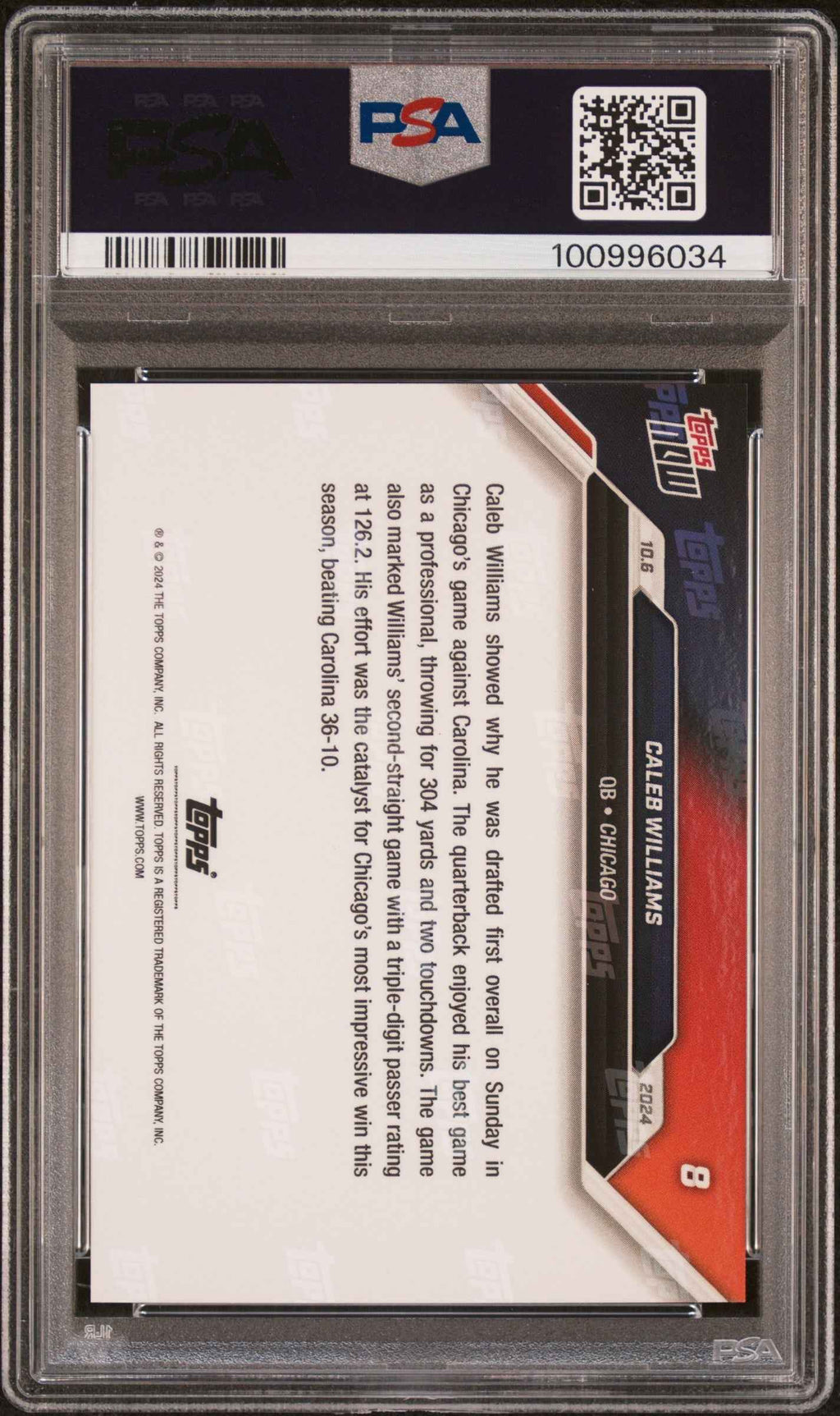 Graded 2024 Topps Now Caleb Williams #8 Rookie RC Football Card PSA 9 Mint