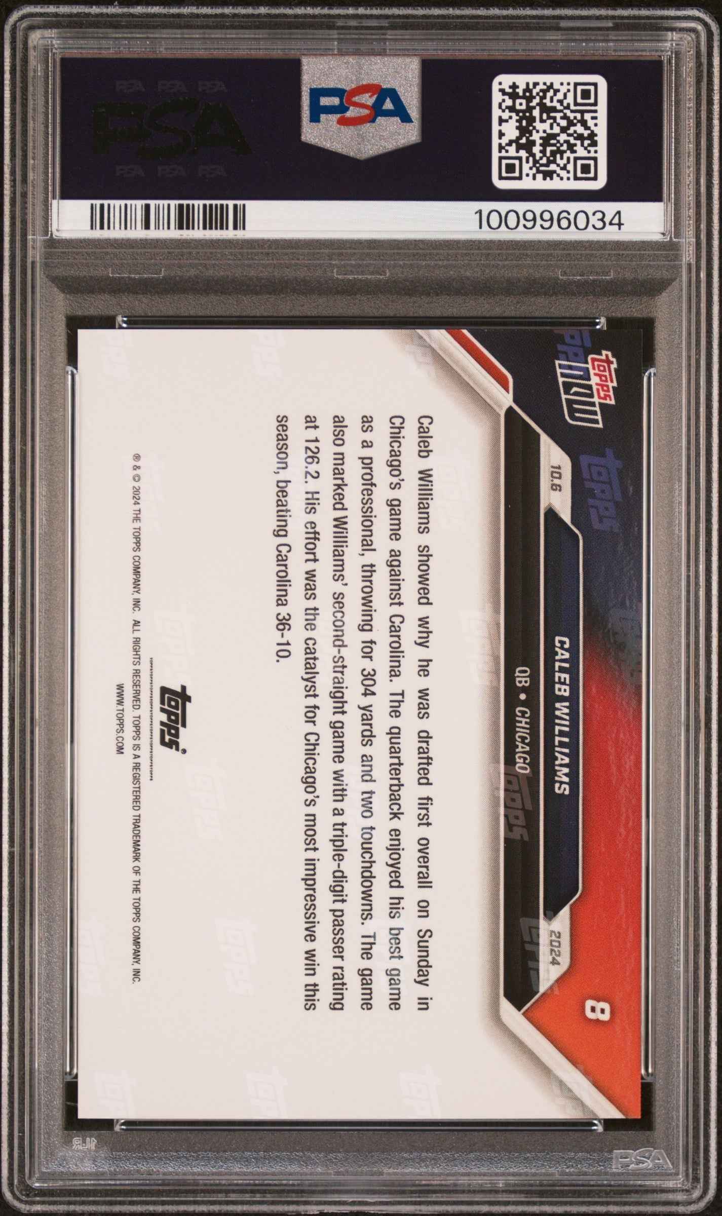 Graded 2024 Topps Now Caleb Williams #8 Rookie RC Football Card PSA 9 Mint