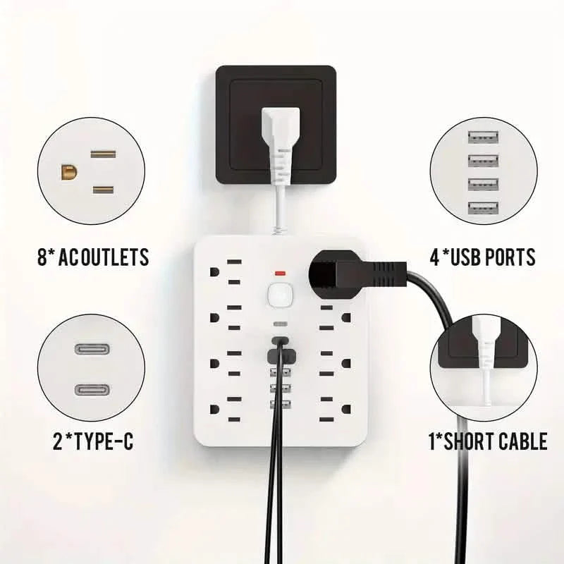14-in-1 Power Strip With 4 USB Outlets, 2 Type-C Outlet and 8 AC Socket Outlets