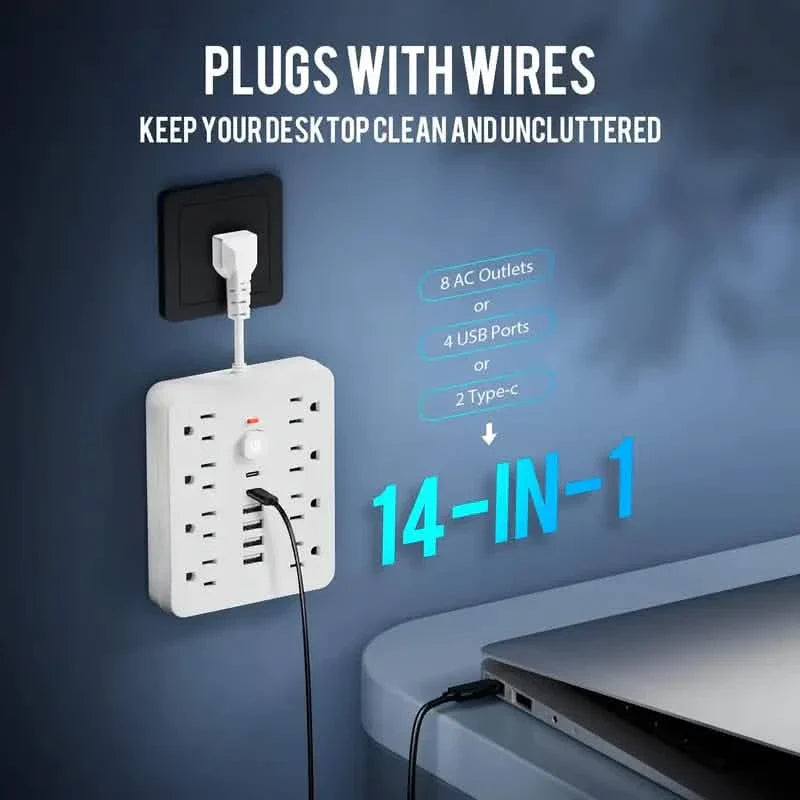 14-in-1 Power Strip With 4 USB Outlets, 2 Type-C Outlet and 8 AC Socket Outlets