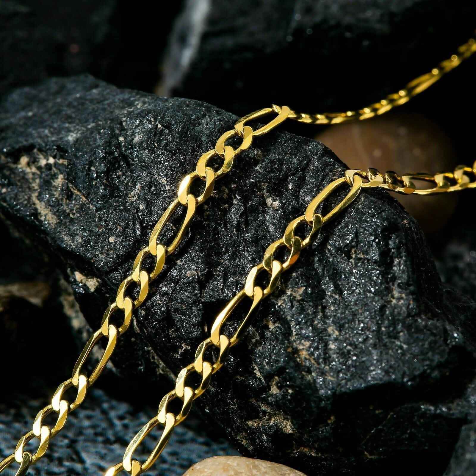 14K Solid Gold Figaro Chain Necklace 3mm