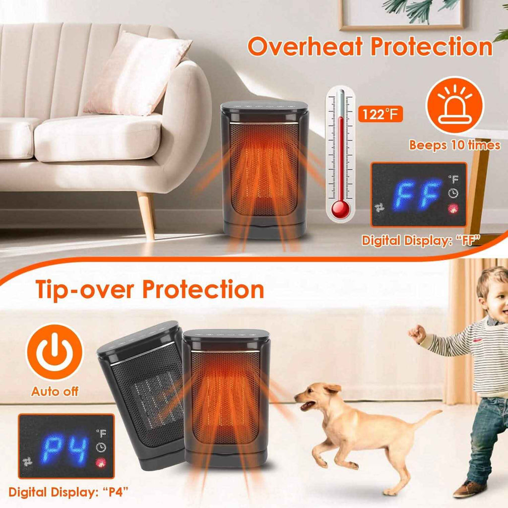 1500W Electric Space Heater Ceramic Heater Fan with 3 Modes Remote Control Digital Display