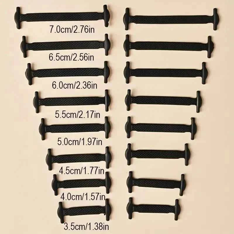 16-Pieces Set: Silicone Elastic Shoe Laces - Free-Tie for Skate, Casual and Sneakers Shoes