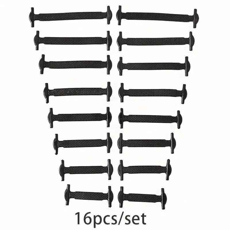 16-Pieces Set: Silicone Elastic Shoe Laces - Free-Tie for Skate, Casual and Sneakers Shoes
