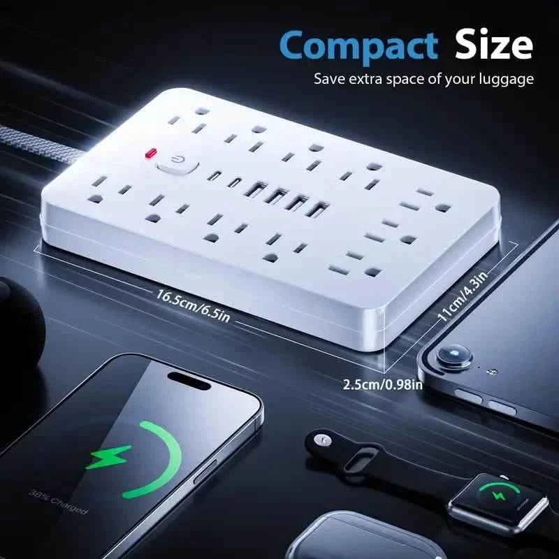 17-in-1 Surge Protector Power Cord 5Ft Braided Flat Extension Cable with 6 USB Chargers, 2 USB C, 11 AC Power Outlets
