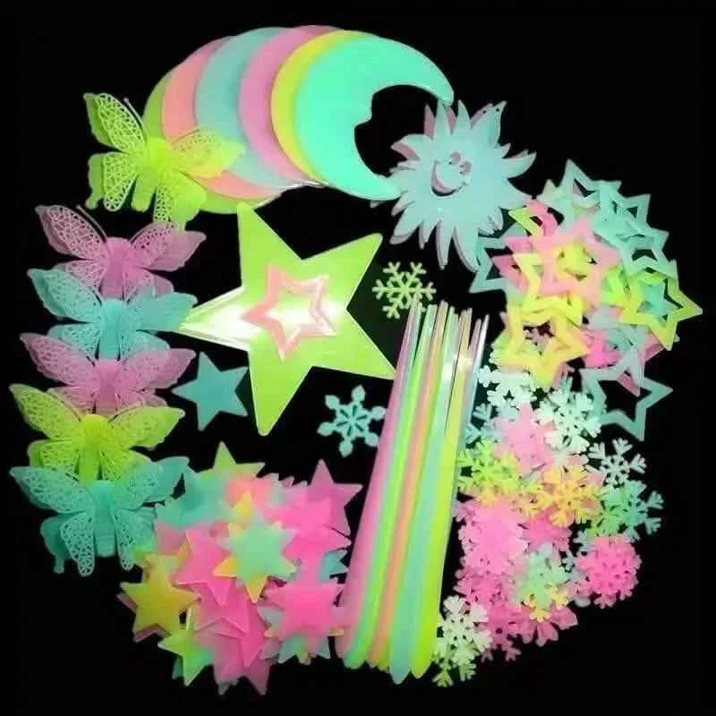 175-Pieces: Reusable Glow-in-the-Dark Star Wall Stickers with Shimmery Finish
