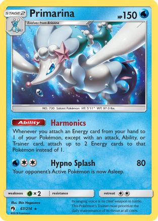 Primarina 067/214 - SM  Lost Thunder Reverse Holofoil
