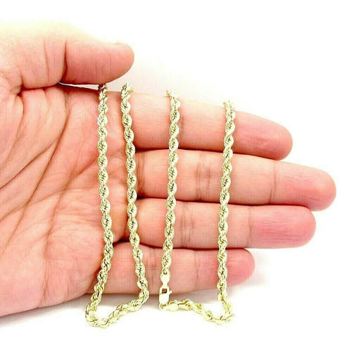 18K 3mm Solid Gold Rope Chain Necklace Men Women