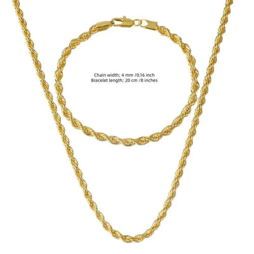 18K Gold European Classic Twist Necklace + Bracelet