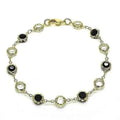 18K Gold Filled High Polish Finish Black and White Made With Crystal Round Ankle Bracelet