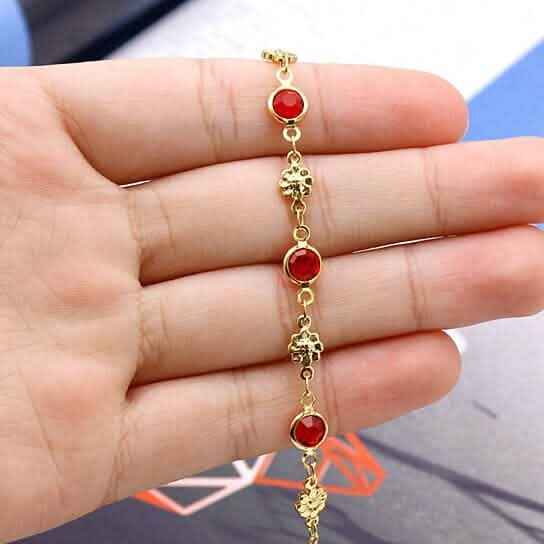 18k Gold Filled High Polish Finish Red Crystal Flower Ankle Bracelet