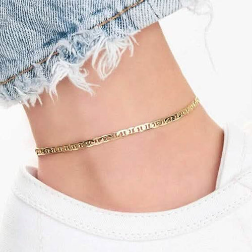 18K Gold Flat Marina Link Anklet for Women