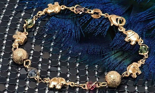 18K Gold Plated Ball and Rainbow Crystal Elephant Anklet