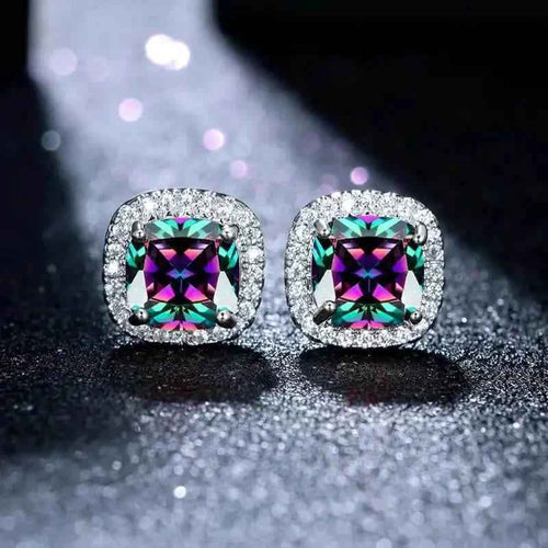 18K Gold Plated Colorful Square Shape Stud Earrings