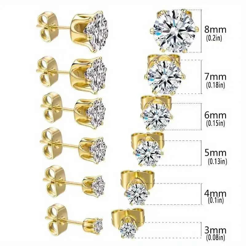 18K Gold Ear Bone Buckle Stainless Steel 6-Prong Zirconia Stud Earrings