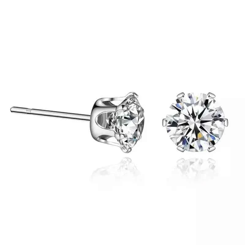 18K Gold Ear Bone Buckle Stainless Steel 6-Prong Zirconia Stud Earrings