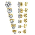 18K Gold Ear Bone Buckle Stainless Steel 6-Prong Zirconia Stud Earrings