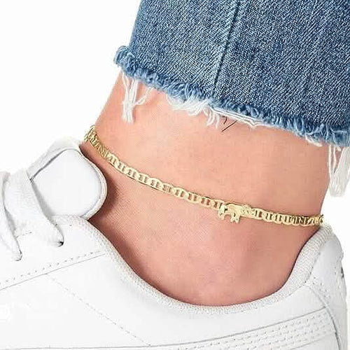 18K Gold Plated Flat Marina Elephant Anklet 10"