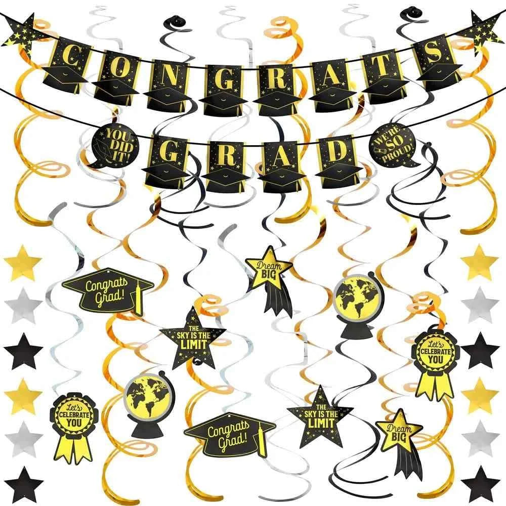 19-Pieces: Banner "Congrats Grad" + Hanging Decor