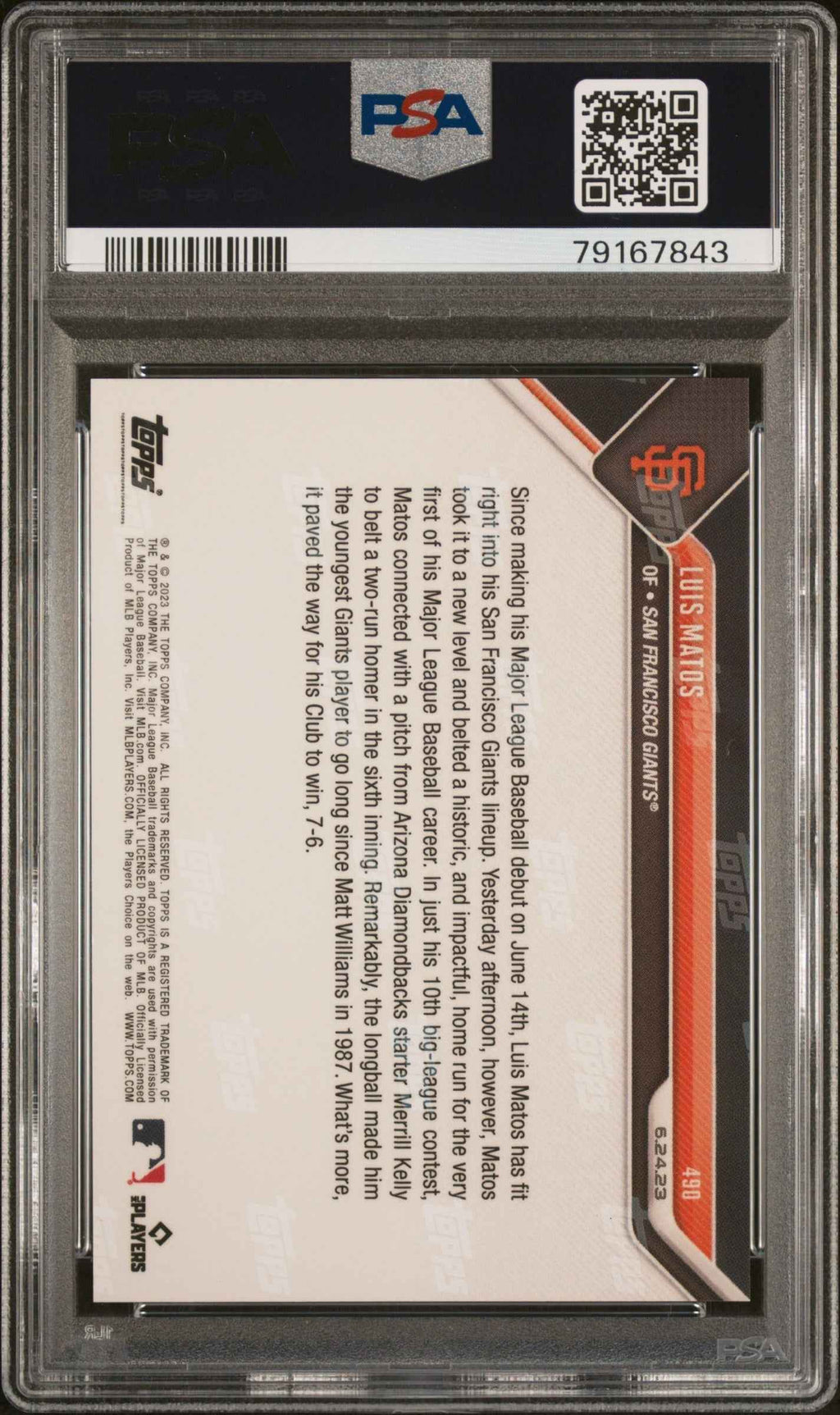 Graded 2023 Topps Now Luis Matos #490 Rookie RC Baseball Card PSA 10 Gem Mint