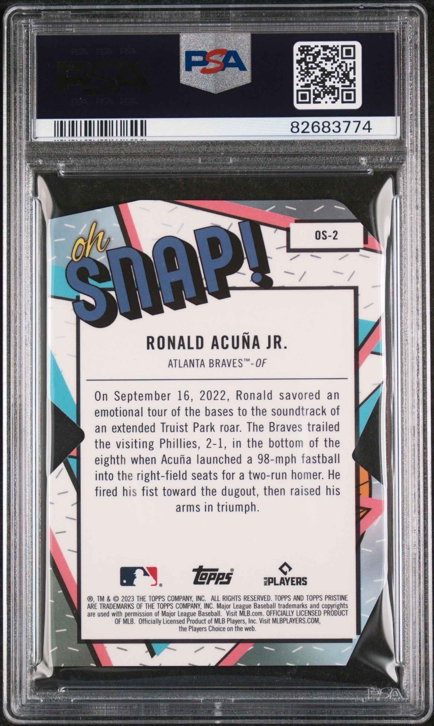 Graded 2023 Topps Pristine Ronald Acuna Jr. #OS2 Oh, Snap! Baseball Card PSA 10 Gem Mint